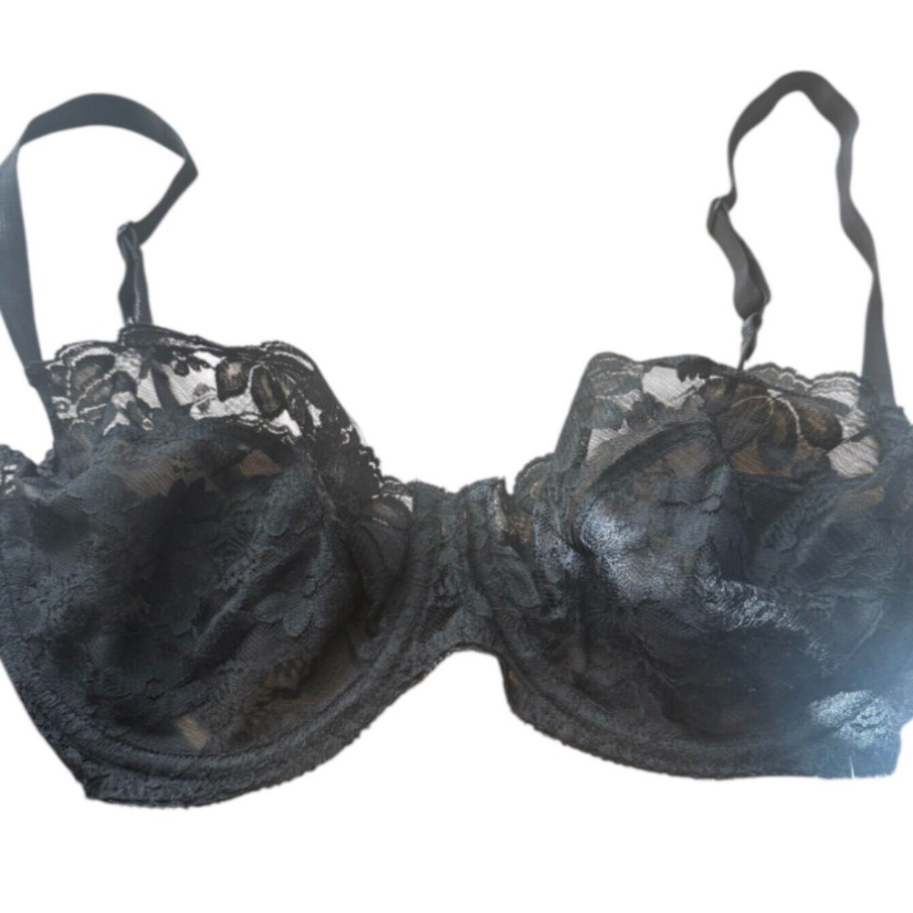 Vntg Promise by Poirette 34DD Black Unlined Lace Bra Underwire Union Made in USA